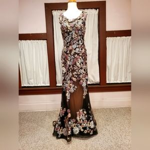 Size 10 Black with Multi-Colored Embroidery Gown